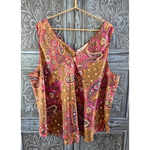 Intimates Lane Bryant 100% Silk Size 26/28 4X Pajama Top Paisley Boho Womens - Picture 1 of 7